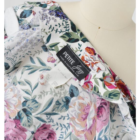 Vintage 80s White Floral Cottagecore Puff Sleeve Tie Front Dress with Pockets S - Picture 7 of 7